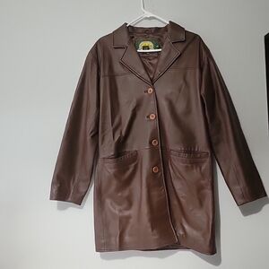 Cabela's Brown Leather Jacket Button Front Size Medium Women